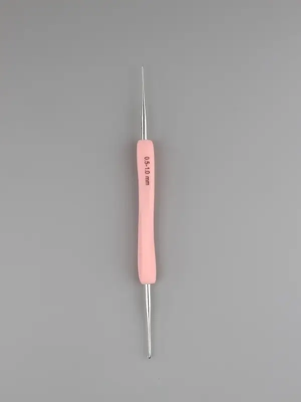 Крючок для вязания, двусторонний, с силиконовой ручкой, d=0.5/1 мм, 13.5 см, розовый