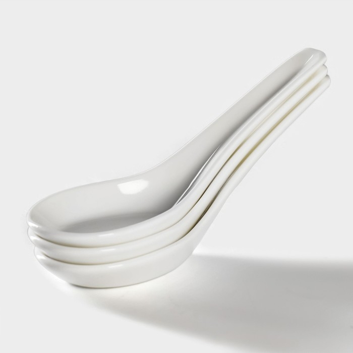 Набор фарфоровых ложек для супа Том Ям Доляна, 3 предмета, цвет белый
