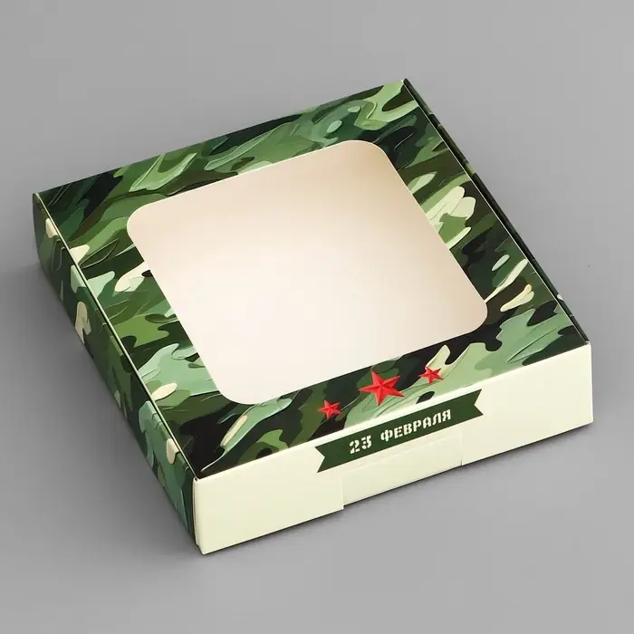 Коробка подарочная сборная с окном, упаковка, «Камуфляж», 13×13×3 см Коробка подарочная сборная с окном, упаковка, «Камуфляж», 13×13×3 см