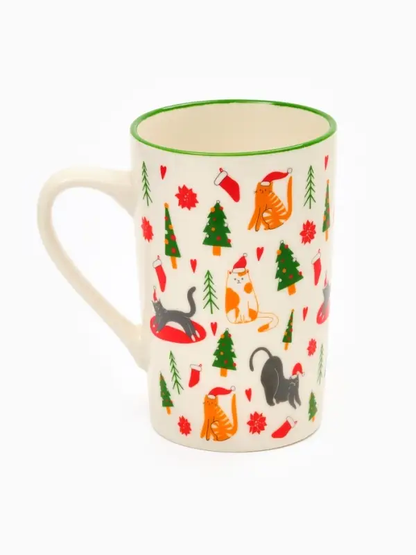 Кружка чайная керамическая «Новогодние коты», 385 мл, ручная работа Кружка чайная керамическая «Новогодние коты», 385 мл, ручная работа