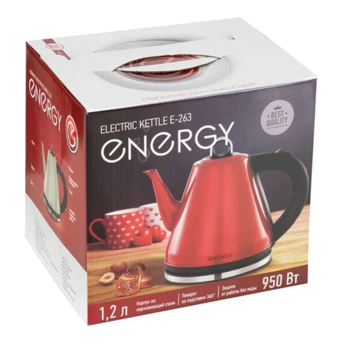 Чайник электрический, ENERGY E-263, металл, 1,2 л, 950 Вт, красный Чайник электрический, ENERGY E-263, металл, 1,2 л, 950 Вт, красный