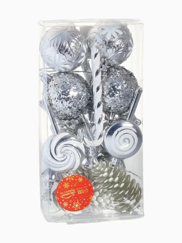 Набор украшений пластик 17 шт Набор украшений пластик 17 шт "Ярмарка волшебства" 6 см, серебро