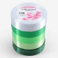 Атласная лента, набор 5 шт., 20 мм, 23&plusmn;1 м, белая, зелёная