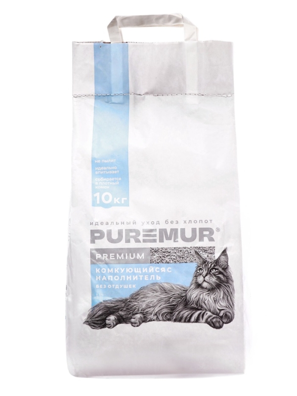 Наполнитель минеральный комкующийся PureMur Premium 10 кг,бумажный пакет Наполнитель минеральный комкующийся PureMur Premium 10 кг,бумажный пакет