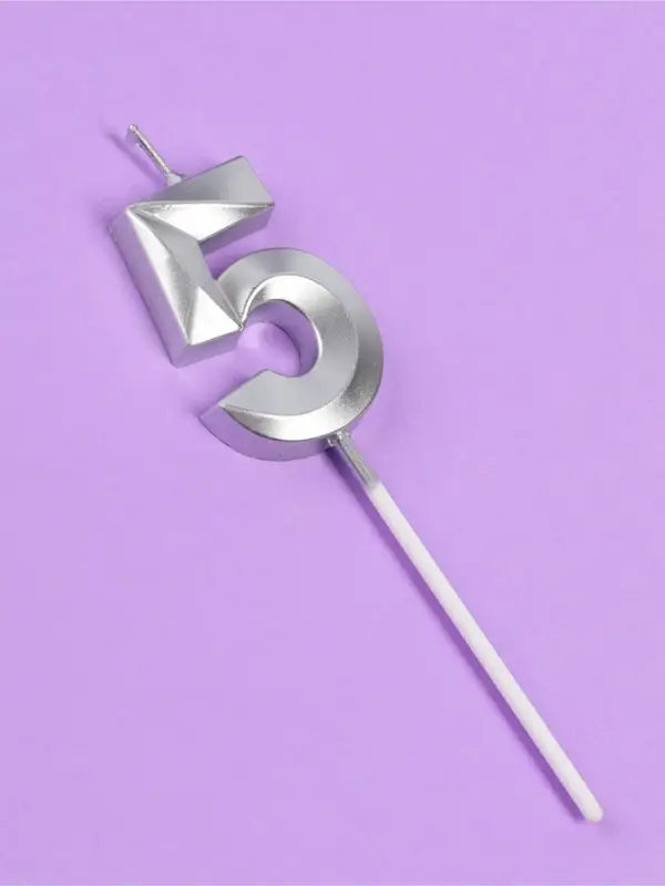Свеча в торт на шпажке &laquo;Грань&raquo;, цифра 5, серебро, 5 см