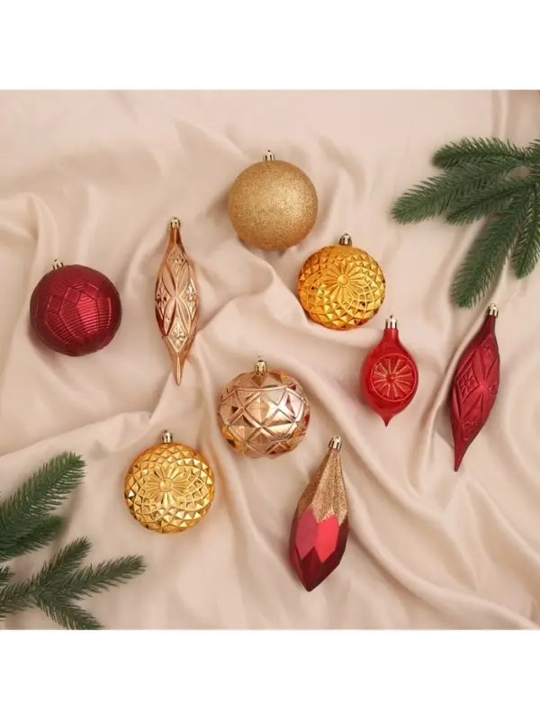 Ёлочные игрушки &laquo;Вереница&raquo;, новогодние, набор 16 шт. (8 шаров, 8 сосулек), бордово - коричневый