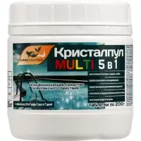 Средство дезинфицирующее Кристалпул Multi 5 в 1 для бассейнов, таблетки 200 г, банка 0.6 кг