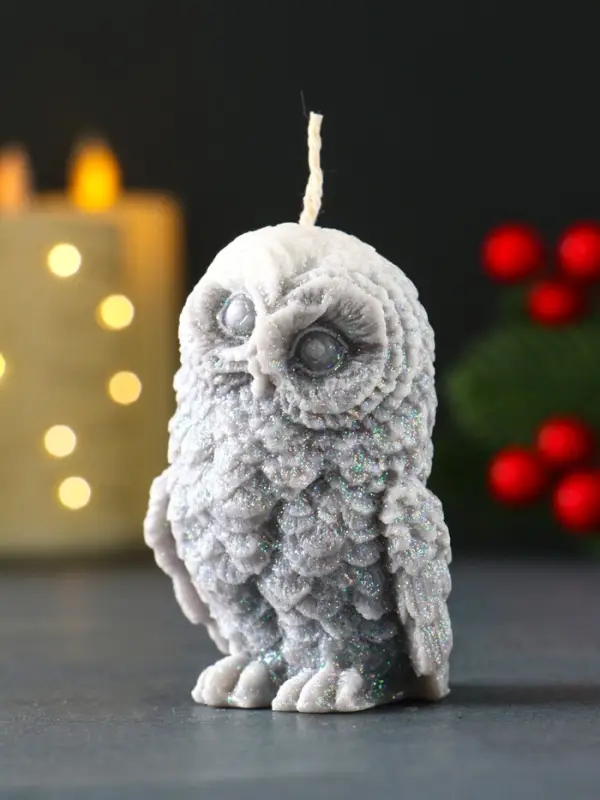 Свеча новогодняя "Совушка" 50х75 мм, серый