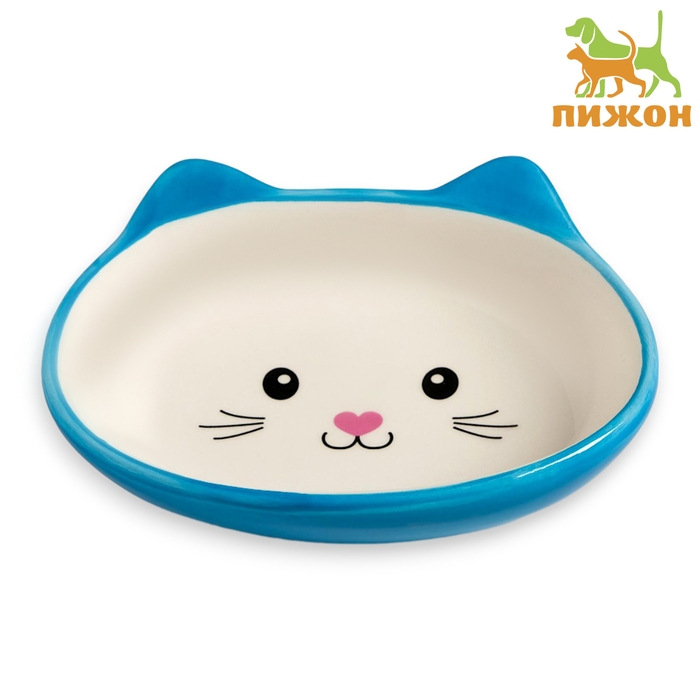 Миска керамическая овальная Миска керамическая овальная "Кошачья мордочка" 200 мл 14 х 12 х 3,5 см, синяя/белая