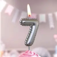 Свеча в торт на шпажке "Воздушая цифра", цифра "7", серебро