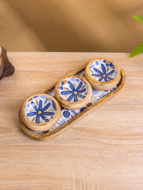 Набор розеток на подносе  Набор розеток на подносе "Васильки" (3 шт) дерево манго 33,5х13х6,5 см