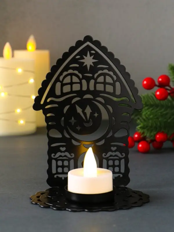 Подсвечник новогодний  Подсвечник новогодний "Домик с часами" чёрный 6,7х10х13,5 см