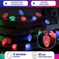 Гирлянда &laquo;Нить&raquo; 5 м с насадками &laquo;Шишки большие&raquo;, IP20, прозрачная нить, 20 LED, свечение мульти (RG/RB), мигание, 220 В