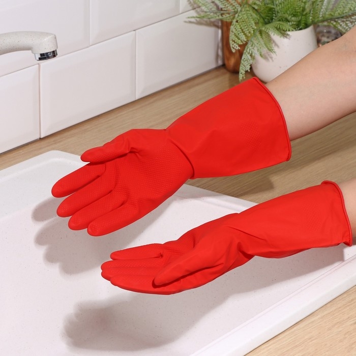 Перчатки хозяйственные Доляна, размер S, резиновые, цвет МИКС Перчатки хозяйственные Доляна, размер S, резиновые, цвет МИКС