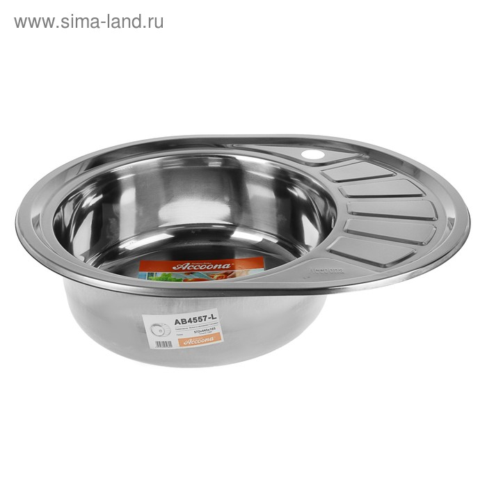 Мойка кухонная Accoona AB4557-L, врезная, левая, толщина 0.6 мм, 570х450х165мм, глянец Мойка кухонная Accoona AB4557-L, врезная, левая, толщина 0.6 мм, 570х450х165мм, глянец