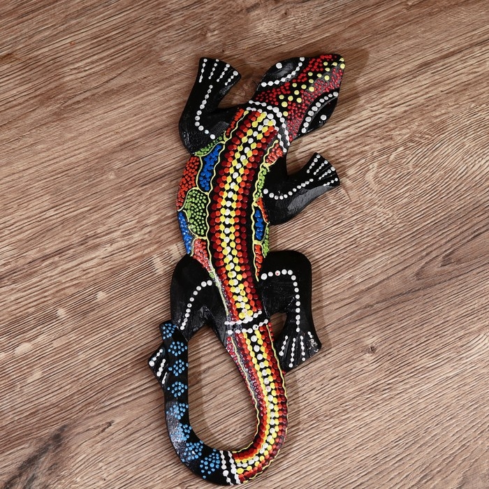 Панно дерево  Панно дерево "Геккон цветная абстракция" 30 см, МИКС