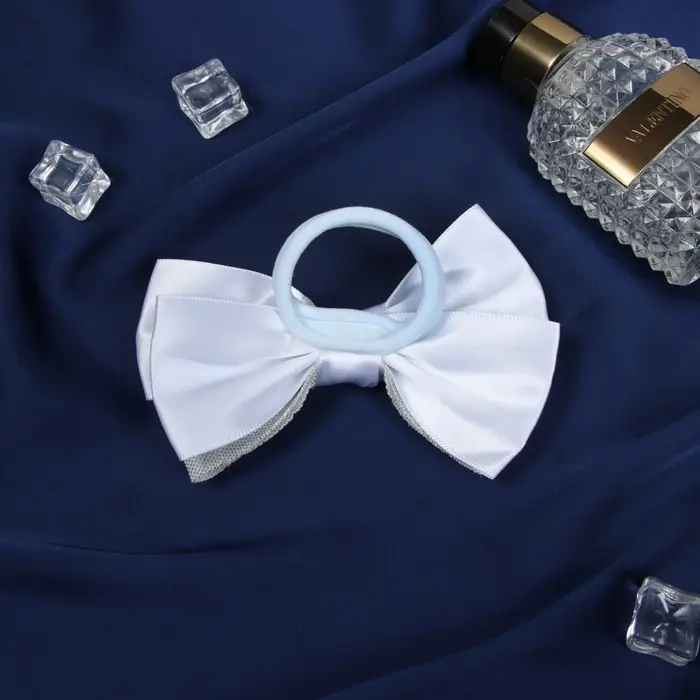 Бант для волос на резинке &laquo;Школьница. Стиль&raquo;, классика грация, 11.5 см, серебристо-белый