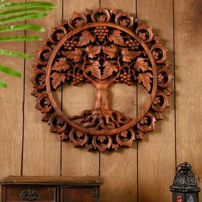 Панно резное дерево  Панно резное дерево "Райский виноградник" 40х40х2 см