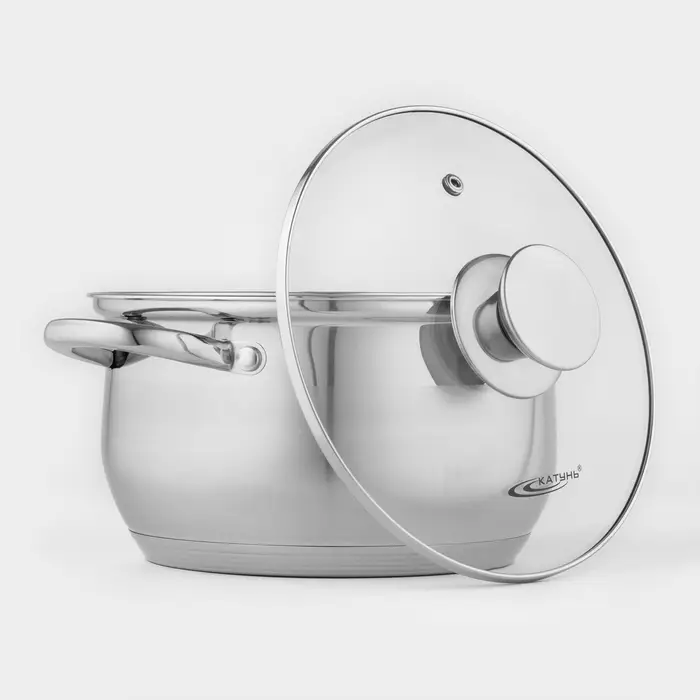 Кастрюля Катунь &laquo;Диана&raquo;, 3.5 л, d=20 см, со стеклянной крышкой, капсульное дно, индукция, нержавеющая сталь, AISI - 201, хромированная