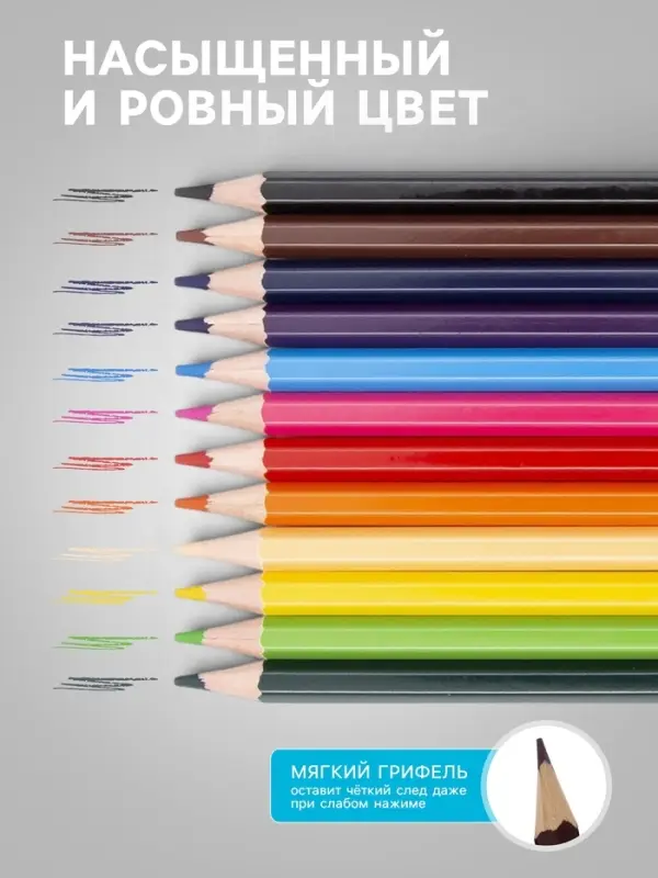 Карандаши 12 цветов, заточенные, шестигранные, с точилкой, дерево