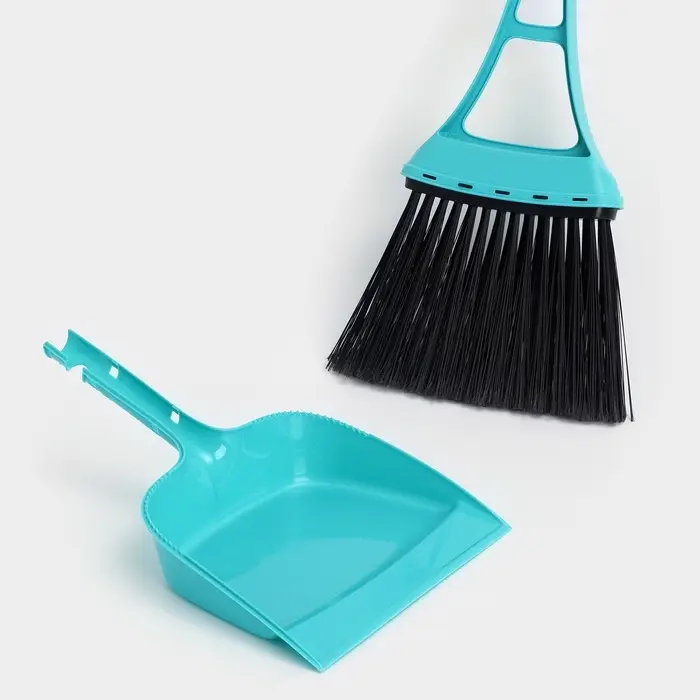 Веник для пола Disco, с совком, 8&times;19&times;58 см, бирюзовый