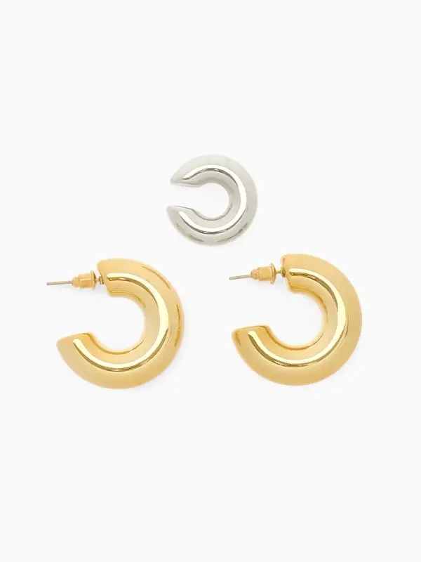 Серьги кольца и каффы QF &laquo;Бублик&raquo;, набор, цвет серебро, золото