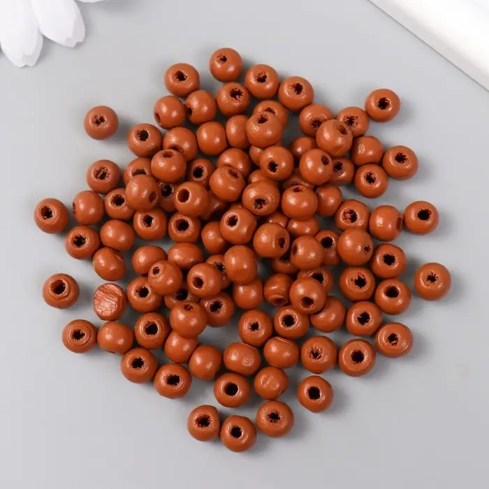 Бусины для творчества дерево "Ярко-коричневый" d-0,8 см, набор 20 гр