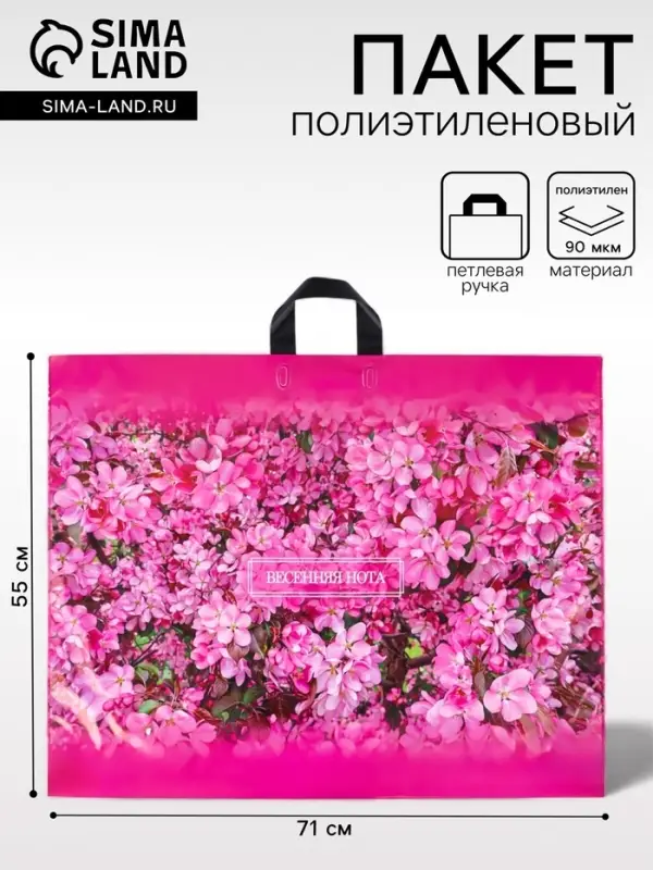 Пакет подарочный &laquo;Весенняя нота&raquo;, полиэтиленовый с петлевой ручкой, 71&times;55 см, 90 мкм 5860343