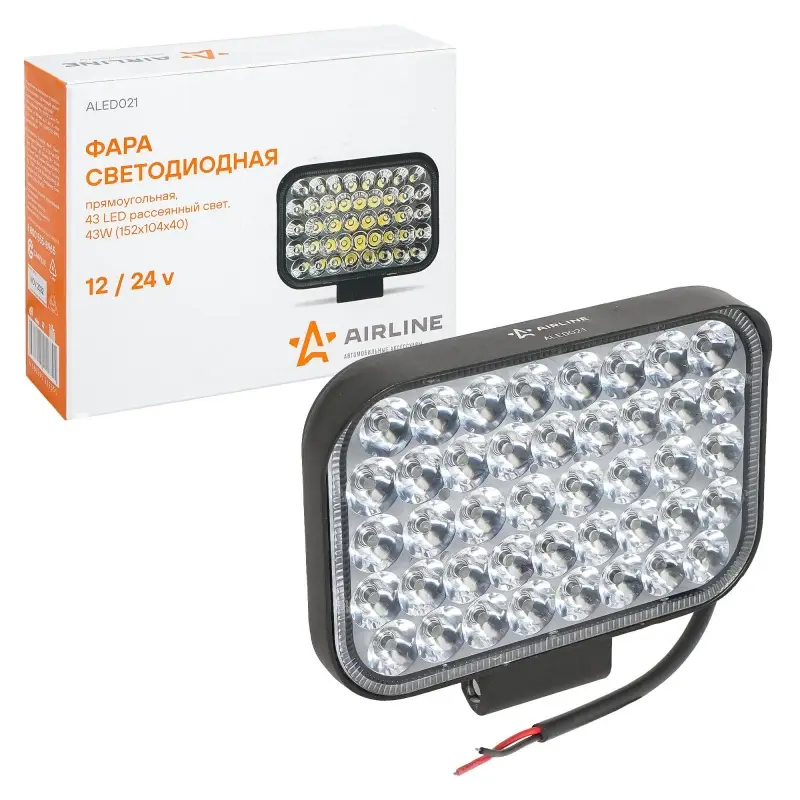 Фара светодиодная прямоугольная, 43 LED рассеянный свет, 43W, (152х104х40) 12/24V