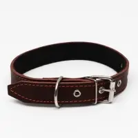 Ошейник кожаный на синтепоне, 65&times;3 см, ОШ 40-55 см, коричневый
