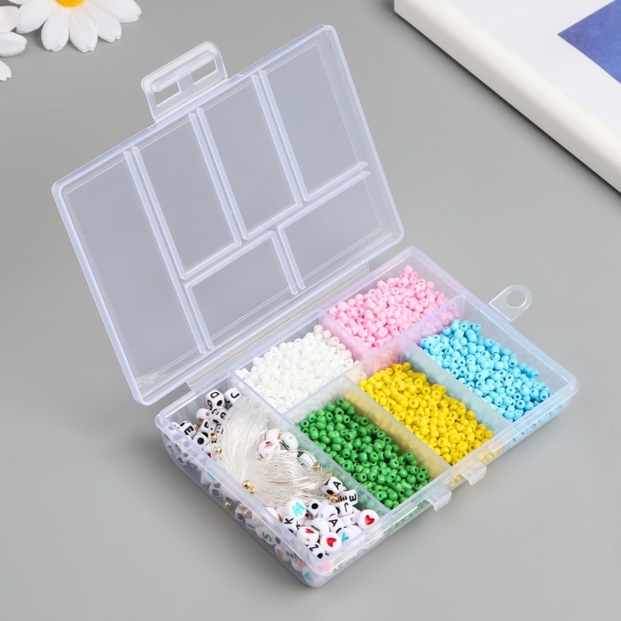 Бисер стекло 8/0 в шкатулке  Бисер стекло 8/0 в шкатулке "Яркий" бусины + нить 0,8 мм 5 м 12х8,4х2,2 см