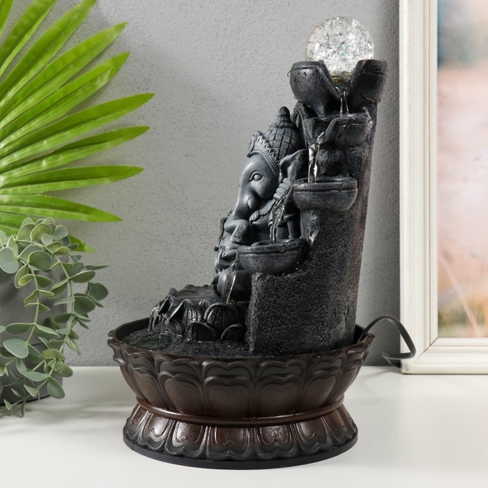Фонтан настольный от сети, подсветка Фонтан настольный от сети, подсветка "Ганеша в сером под водопадами" 20х20х30 см