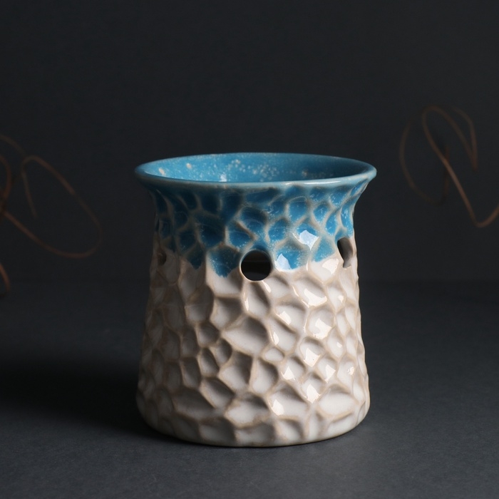 Аромалампа керамика  Аромалампа керамика "Узорчатая абстракция" синий 8,5х8,5х9,5 см