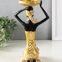 Подсвечник полистоун "Африканка в косынке с цветами" золото d=8 см 14х15х27,5 см Подсвечник полистоун "Африканка в косынке с цветами" золото d=8 см 14х15х27,5 см