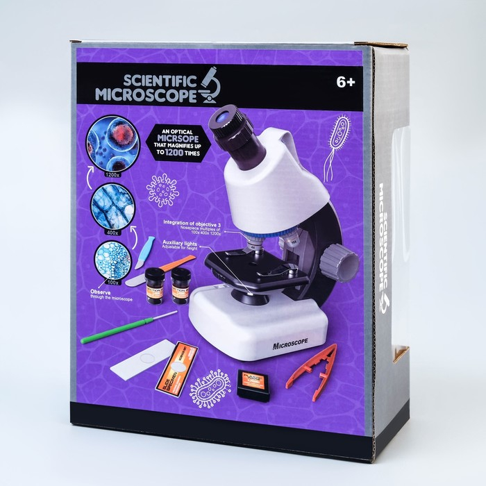 Микроскоп Микроскоп "Юный биолог" кратность до х1200, белый, подсветка