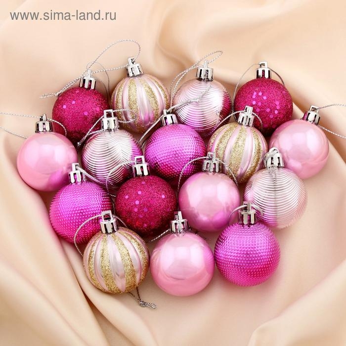 Набор шаров пластик d-4 см, 35 шт Набор шаров пластик d-4 см, 35 шт "Гламурный микс" золотисто-розовый