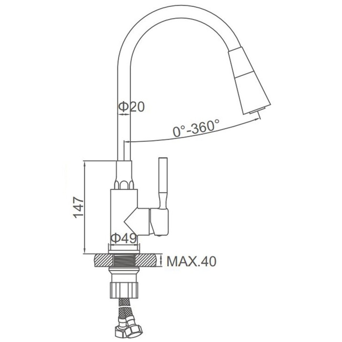 Смеситель для кухни Accoona A9890T-3, однорычажный, гибкий излив, 2 режима, серый Смеситель для кухни Accoona A9890T-3, однорычажный, гибкий излив, 2 режима, серый