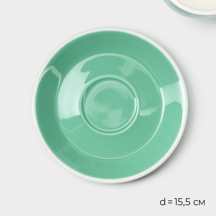 Кофейная пара фарфоровая Magistro Coffee time, 2 предмета: чашка 280 мл, блюдце d=15,5 см, цвет бирюзовый Кофейная пара фарфоровая Magistro Coffee time, 2 предмета: чашка 280 мл, блюдце d=15,5 см, цвет бирюзовый