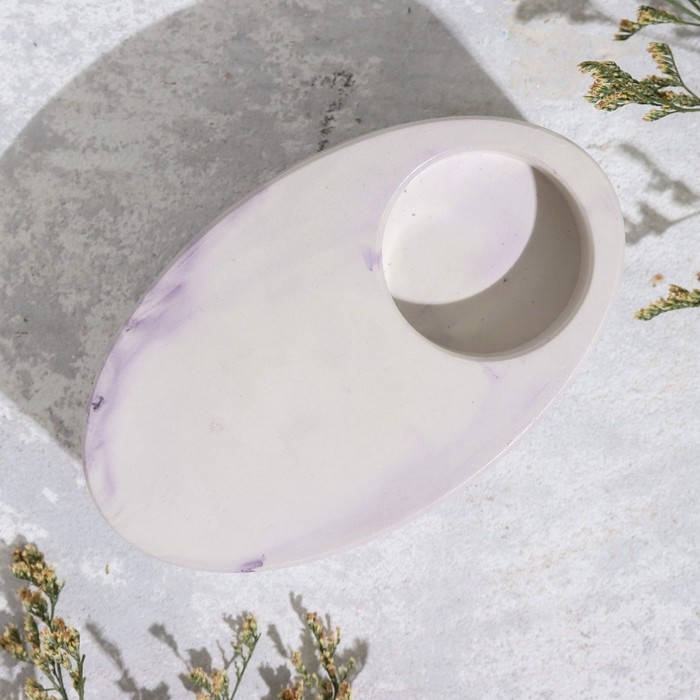 Подсвечник Подсвечник "Узкий овал. Мрамор" из гипса,11,5х7х4см, мрамор с фиолетовыми полосками