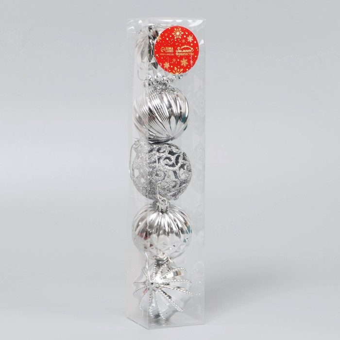 Набор шаров пластик d-5,5 см, 5 шт Набор шаров пластик d-5,5 см, 5 шт "Карнавал" ассорти, серебро