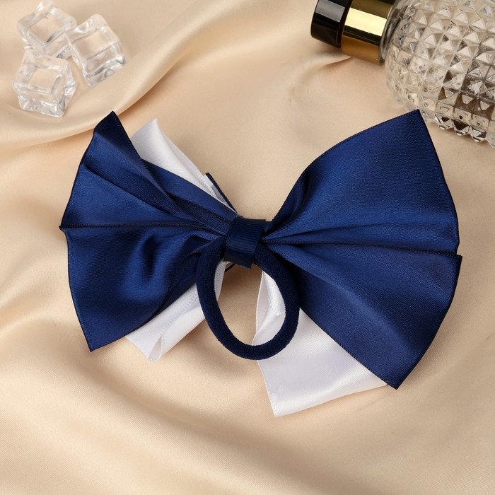 Резинка для волос Резинка для волос "Школьница" бант цветочек и клеточка, 12 см, бело-синий