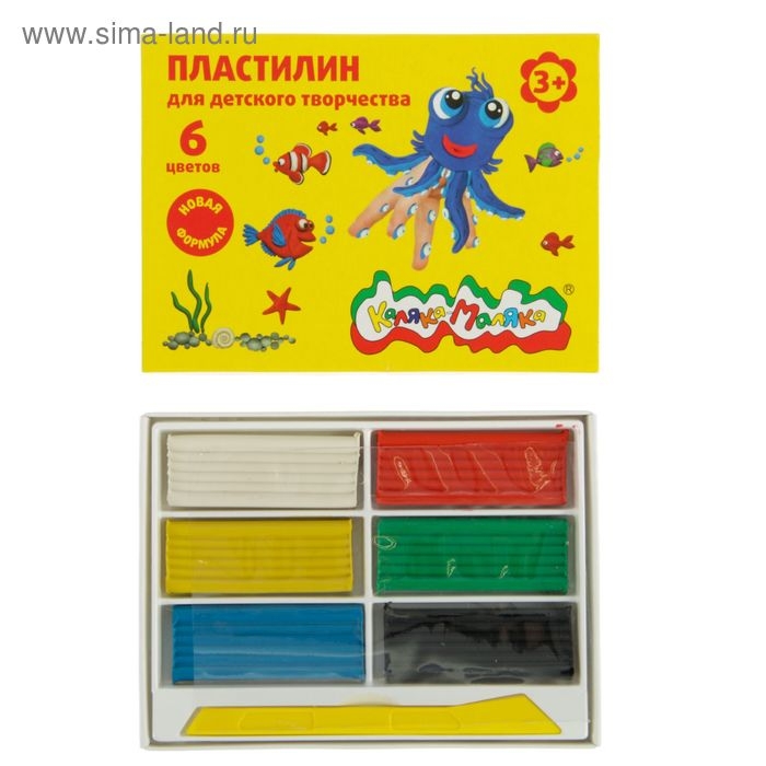 Пластилин 6 цветов 90 г  Пластилин 6 цветов 90 г "Каляка-Маляка", со стеком