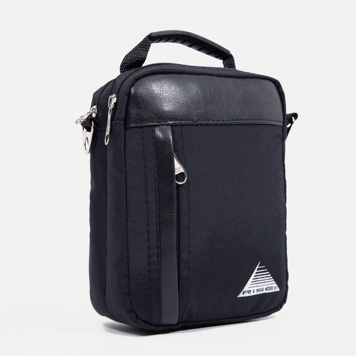 Сумка мужская на молниях RISE, длинный ремень, цвет чёрный Сумка мужская на молниях RISE, длинный ремень, цвет чёрный