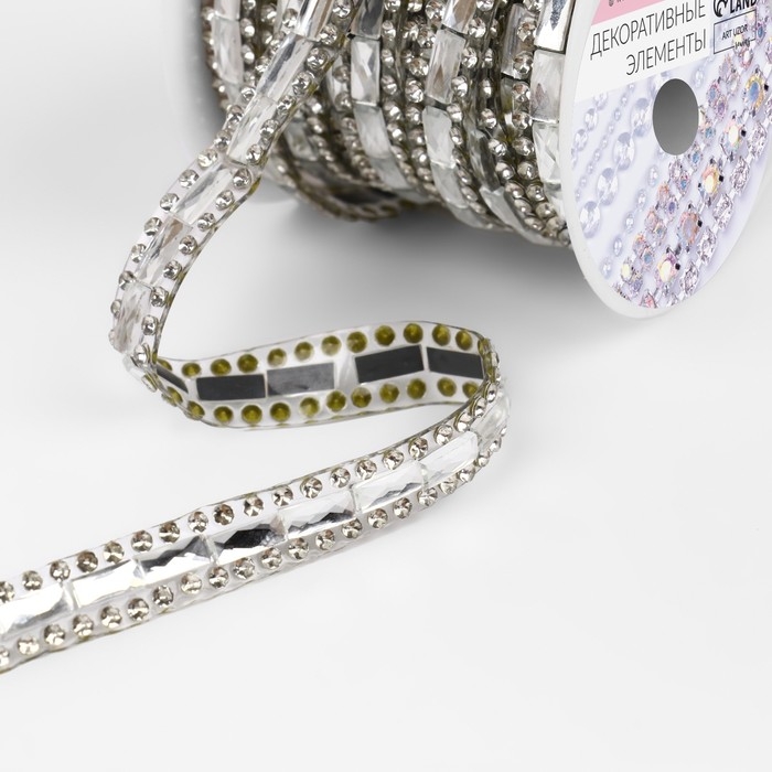 Стразы термоклеевые «Прямоугольник», ширина - 8 мм, 4,5 ± 0,5 м, цвет серебряный Стразы термоклеевые «Прямоугольник», ширина - 8 мм, 4,5 ± 0,5 м, цвет серебряный