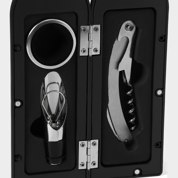 Набор для вина Доляна «Бутылка», 3 предмета: штопор, воронка, кольцо Набор для вина Доляна «Бутылка», 3 предмета: штопор, воронка, кольцо