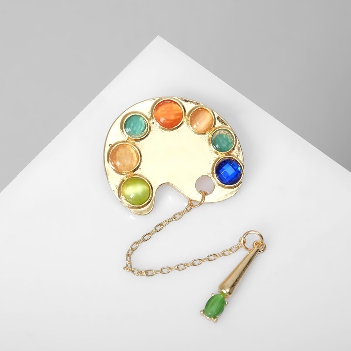 Брошь-кулон «Палитра» с кистью, цветная в золоте Брошь-кулон «Палитра» с кистью, цветная в золоте