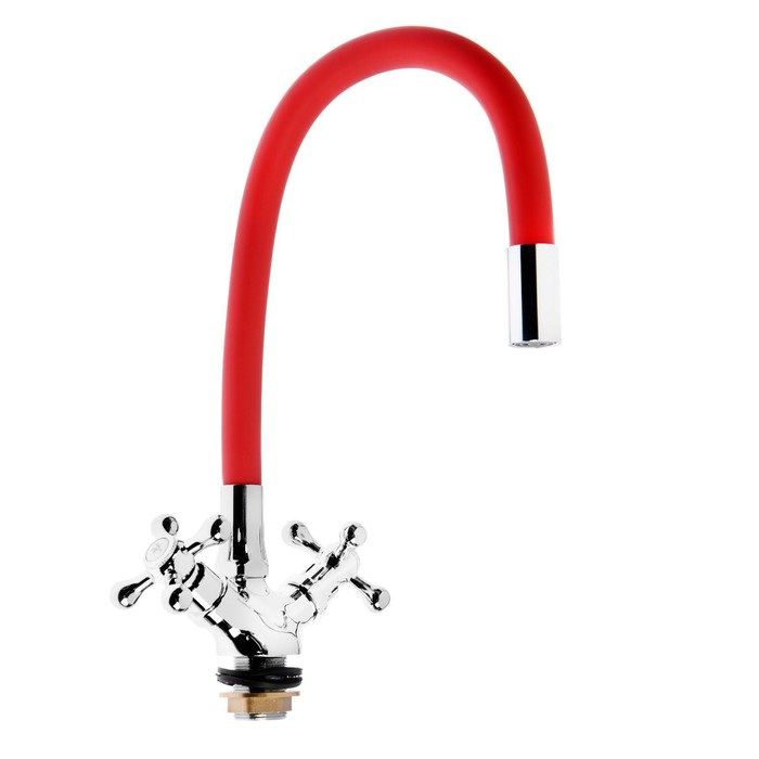 Смеситель для кухни ZEIN Z2106, двухвентильный, силиконовый излив, красный/хром Смеситель для кухни ZEIN Z2106, двухвентильный, силиконовый излив, красный/хром