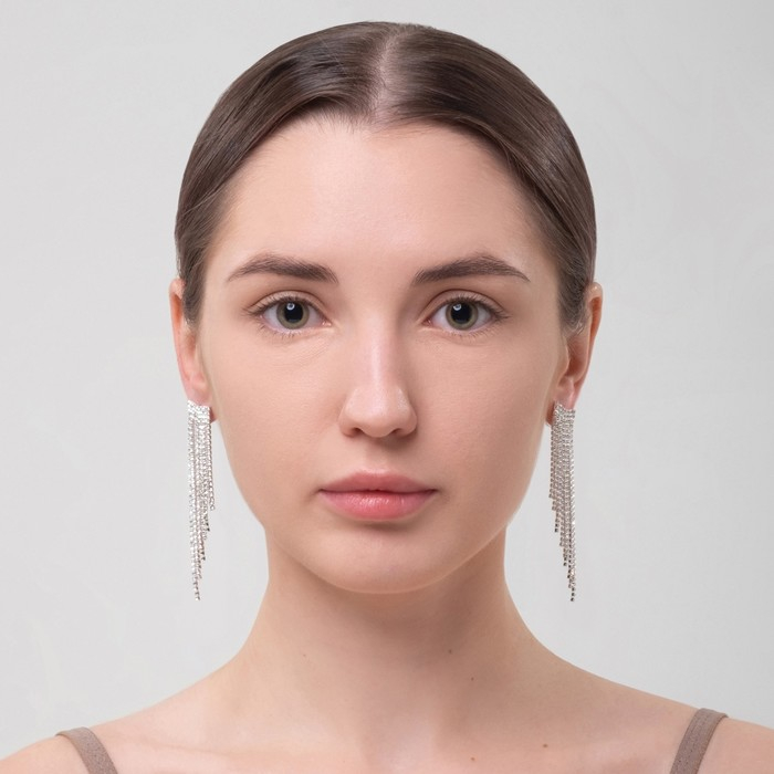 Серьги висячие со стразами «Водопад» ладья, цвет белый в серебре, 7,5см Серьги висячие со стразами «Водопад» ладья, цвет белый в серебре, 7,5см