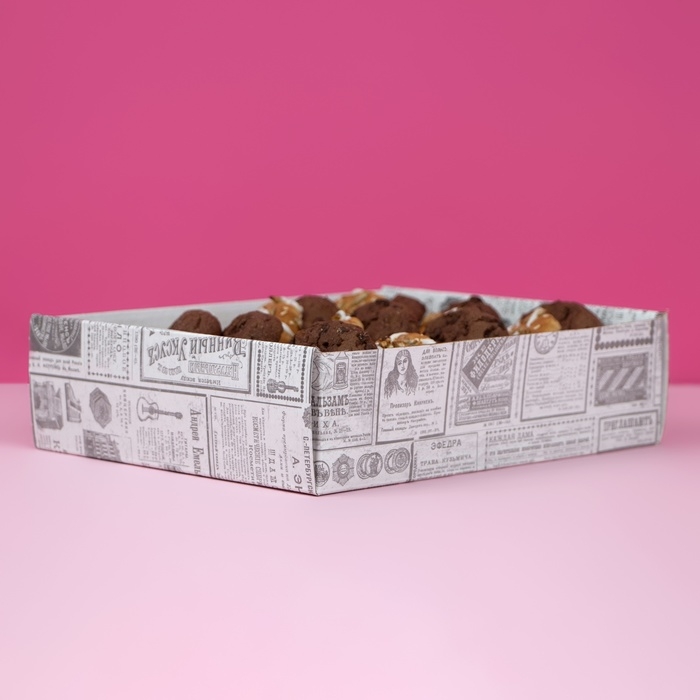 Коробка самосборная, крышка-дно, с окном, «Газета» 18 х 15 х 5 см Коробка самосборная, крышка-дно, с окном, «Газета» 18 х 15 х 5 см