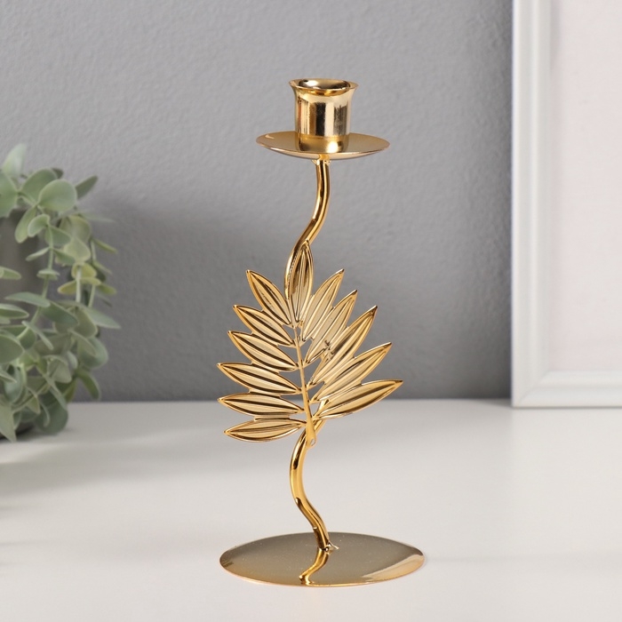Подсвечник металл на 1 свечу Подсвечник металл на 1 свечу "Лист папоротника" d-2 см 9х9х21 см